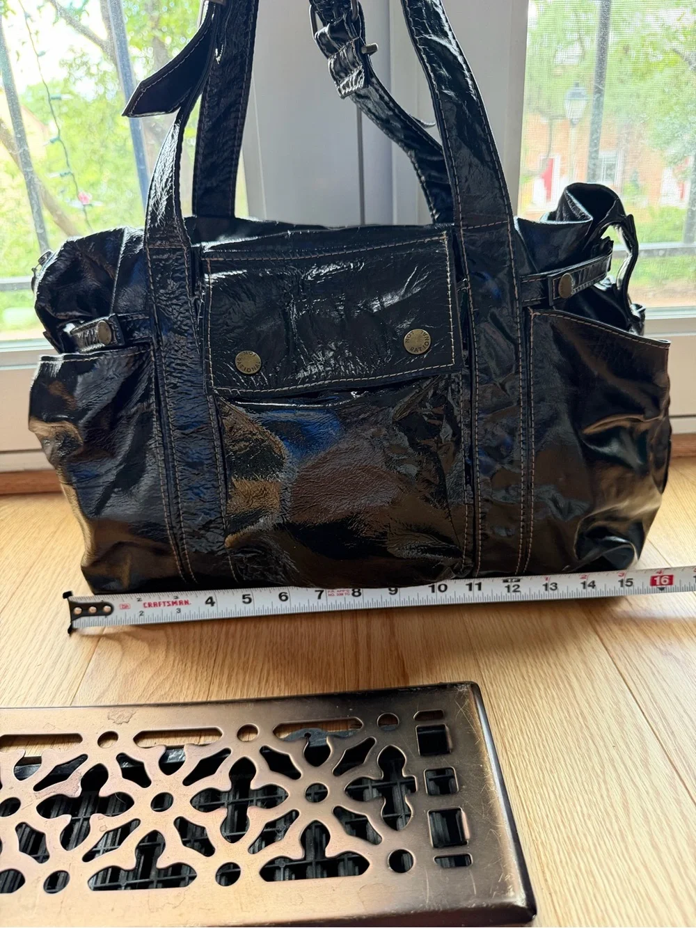 Not Rational Black Patent Leather Slouchy Shoulder Tote Bag Y2K
